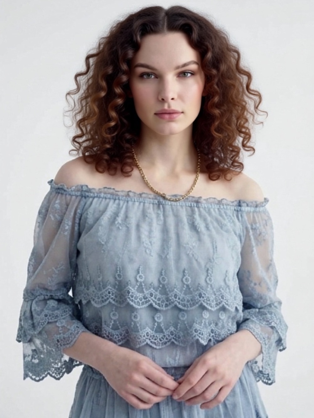 Boho Lacy Denim Blue Color Shirt. Small. Preowned. Good condition.